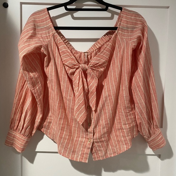 Free people linen blend off the sleeve stripe top - Picture 2 of 4